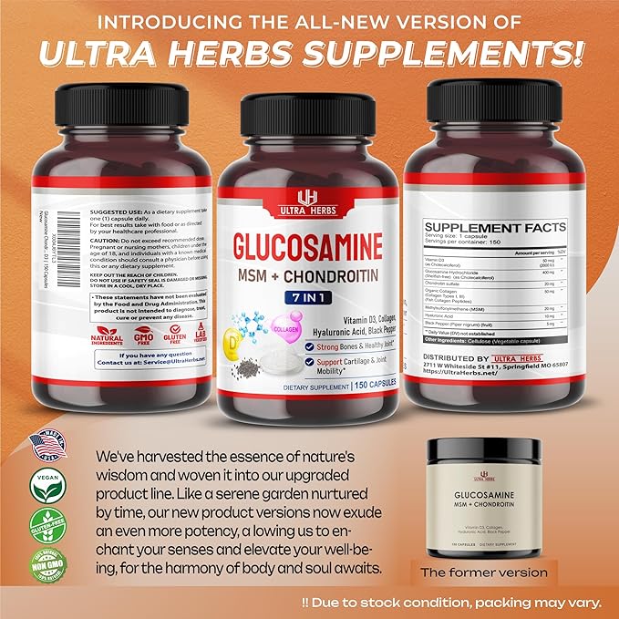 Glucosamine Chondroitin MSM - Joint Mobility Support Supplement Enhanced with Collagen, Hyaluronic Acid, Vitamin D3 | 150 Capsules