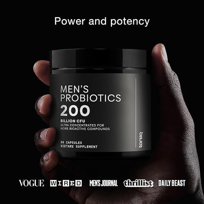 Toniiq Mens Probiotic with 20 Verified Strains – 200 Bilion CFU + 200mg FOS Prebiotic – Mens Probiotics for Gut Health - Cold-Chain & Delayed-Release – Lab-Tested Synbiotic Formula
