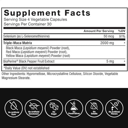 Force Factor Maca Max, Maca Root Capsules to Maximize Vitality & Performance, Made with Black Maca, Red Maca, & Yellow Maca Powder, Maca Root Powder, 2000mg, 120 Capsules