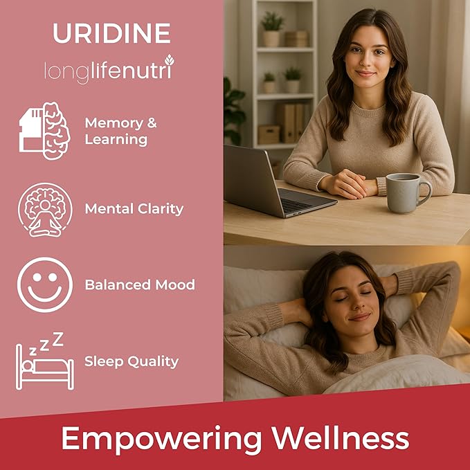 Uridine Monophosphate 300mg – Choline Precursor & Synaptic Function, Nootropic for Focus & Mental Performance, 120 Vegetarian Capsules, 4-Month Supply, GMP Certified, Made in USA