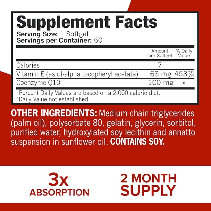 Qunol CoQ10 100mg Softgels Ultra 3X Better Absorption Coenzyme Q10 Supplements - Antioxidant Supplement for Vascular and Heart Health & Energy Production - 2 Month Supply - 60 Count (Pack of 2)