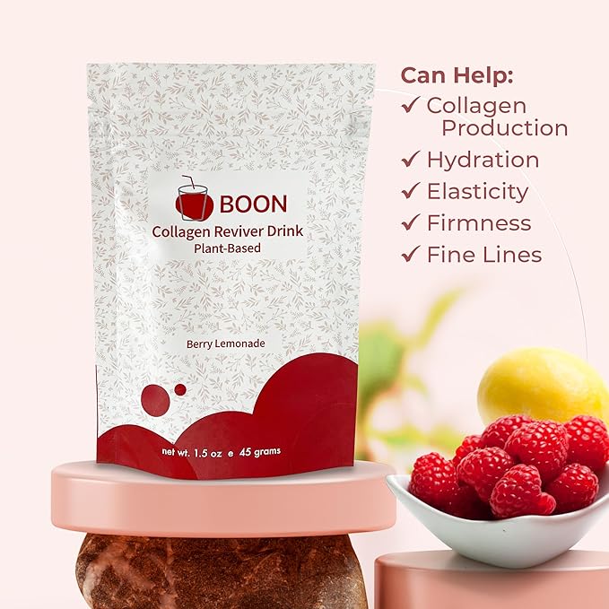 Boon Collagen Reviver Drink – Plant-Based Collagen Booster Supplement for Beautiful & Radiant Skin – Organic, Vegan Collagen Powder – Berry Lemonade Flavor, 15 Servings