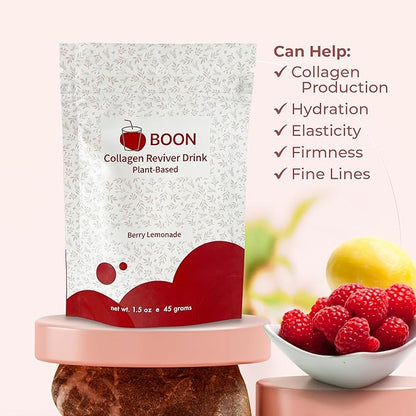 Boon Collagen Reviver Drink – Plant-Based Collagen Booster Supplement for Beautiful & Radiant Skin – Organic, Vegan Collagen Powder – Berry Lemonade Flavor, 15 Servings
