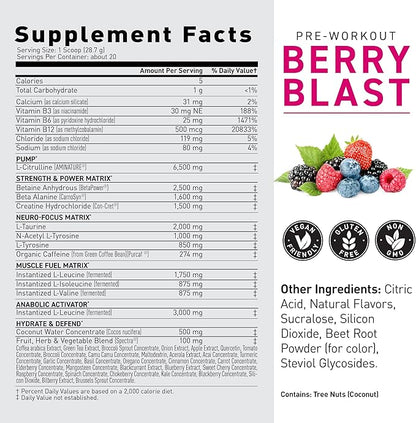 Kaged Original Pre Workout Powder Berry Blast Pre-Kaged Formulated with Creatine, Beta Alanine, Pure Caffeine 20 Servings