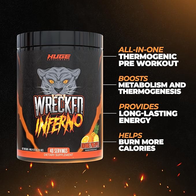 Wrecked Inferno - Thermogenic Pre Workout For Men & Women, Increase Energy, Boost Thermogenesis & Metabolism, Enhance Exercise Performance - Contains L-Citrulline, L-Carnitine, Beta-Alanine & More