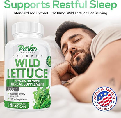 Wild Lettuce Extract – Herbal Sleep Supplement 1200mg, 4:1 Concentrated, Vegan Capsules, Soothes Discomfort, 60 Servings, 120 Count