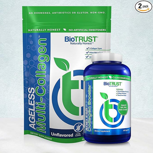 BioTrust Ageless Multi Collagen Protein a 5-in-1 Collagen Powder and Ageless Collagen Booster Capsule Bundle