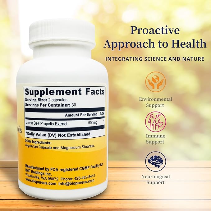 BioPure Brazilian Green Propolis Pure Propolis Extract – Natural Freeze-Dried Extract with Atrepillin-C ad Phenols to Support Respiratory, Gastrointestinal, and Immune Function – 60 Capsules