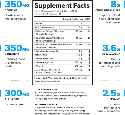 LEGION- All Natural Nitric Oxide Preworkout Drink to Boost Energy, Creatine Free, Naturally Sweetened, Beta Alanine, Citrulline, Alpha GPC (Sour Candy)