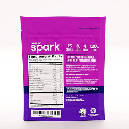 AdvoCare Spark Vitamin & Amino Acid Supplement - Focus & Energy Drink Powder Mix with Vitamin A, B-6, C & E - Also Includes L-Carnitine & L-Tyrosine - Grape, 14 Stick Packs