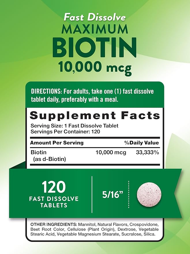 Nature's Truth Biotin 10000mcg | 120 Fast Dissolve Tablets | Maximum Strength | Natural Berry Flavor | Vegan, Non-GMO & Gluten Free Supplement
