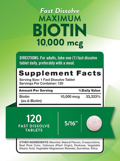 Nature's Truth Biotin 10000mcg | 120 Fast Dissolve Tablets | Maximum Strength | Natural Berry Flavor | Vegan, Non-GMO & Gluten Free Supplement
