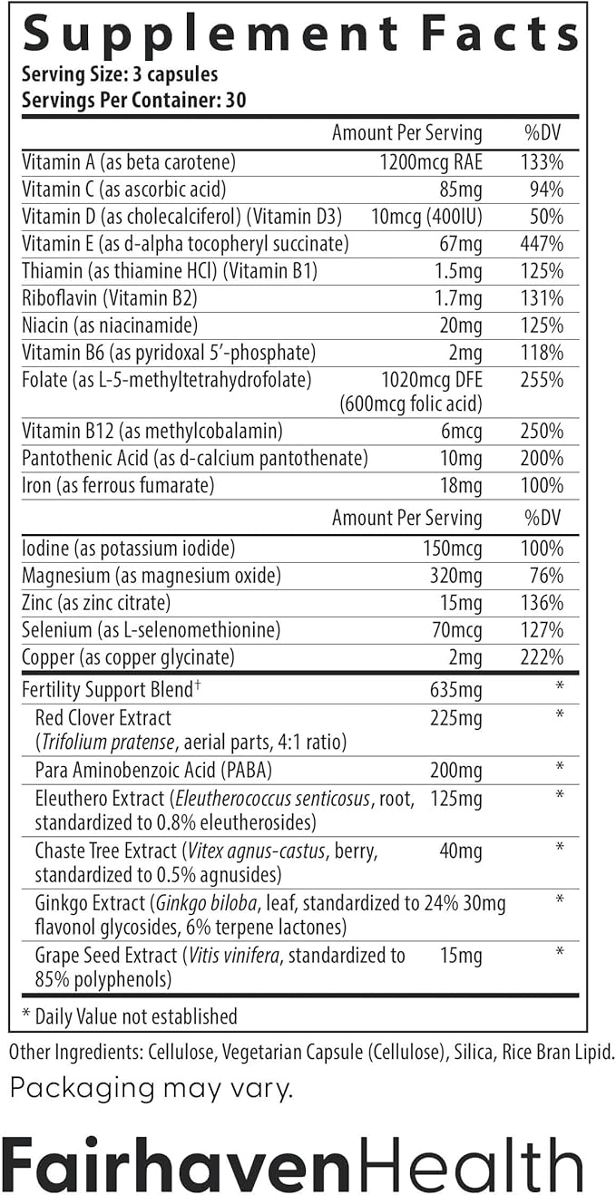 Fairhaven Health FertilAid for Women | Prenatal Vitamin Fertility Supplements for Women | Conception for Her with Vitex and Folate | Support Cycle Regularity and Ovulation* | 270 Vegan Capsules
