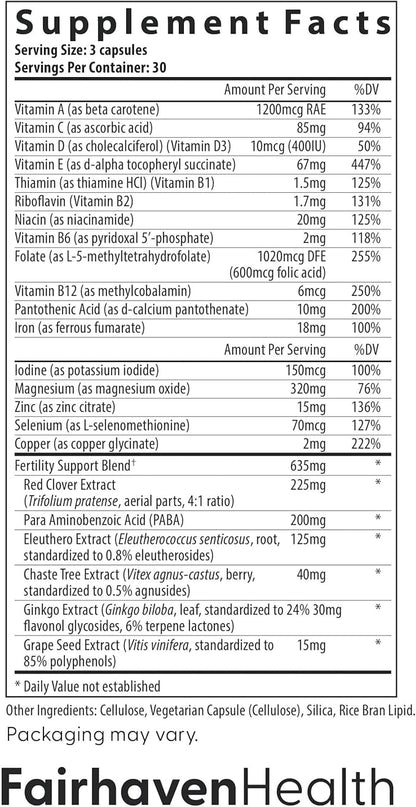 Fairhaven Health FertilAid for Women | Prenatal Vitamin Fertility Supplements for Women | Conception for Her with Vitex and Folate | Support Cycle Regularity and Ovulation* | 270 Vegan Capsules