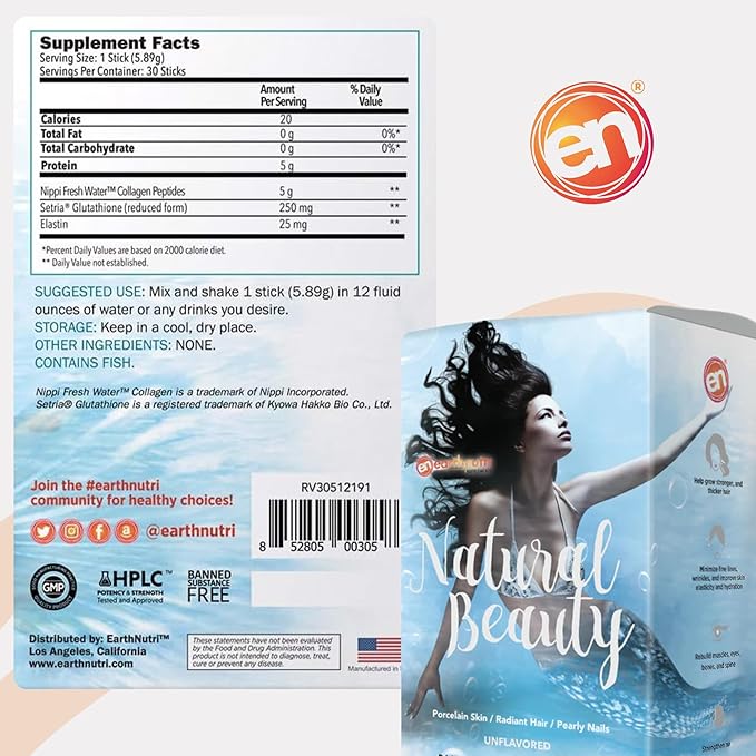 Marine Collagen Peptides Powder Supplement for Skin, Hair & Nails – Enhances Skin Elasticity & Hydration – Hydrolyzed Collagen – 5000mg per Serving – Non-GMO – Unflavored (30 Sticks Pack)