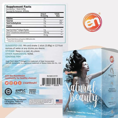 Marine Collagen Peptides Powder Supplement for Skin, Hair & Nails – Enhances Skin Elasticity & Hydration – Hydrolyzed Collagen – 5000mg per Serving – Non-GMO – Unflavored (30 Sticks Pack)