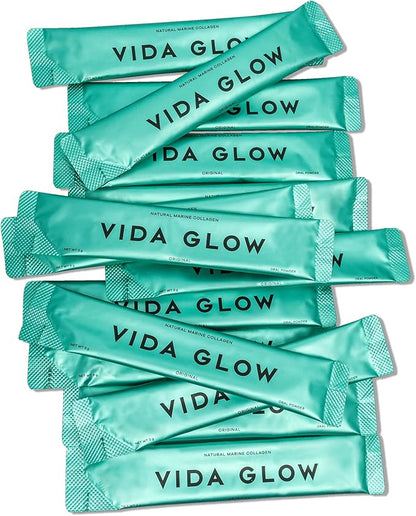 Vida Glow Marine Collagen Powder - Anti Aging Supplement with Collagen Peptides, Promotes Glowing Skin, Strong Nails, Healthy Hair | 30 Servings, Original Flavor