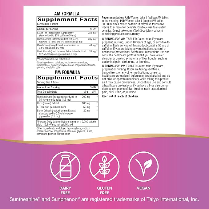 Nature's Way AM/PM PeriMenopause Formula, Perimenopause and PMS Symptom Support*, Hormone-Free, Hot Flashes*, PMS Symptoms*, Restful Sleep*, 30 AM & 30 PM Tablets (Packaging May Vary)