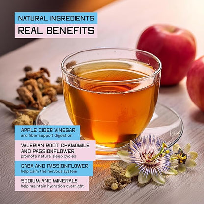 Sleep, Hydration & Gut Health Powder Drink – Melatonin-Free, Japanese Style Apple Cider Vinegar Blends with Valerian Root & Chamomile, Supports Sleep, Relaxation & Digestion, Unwind, 30 Servings
