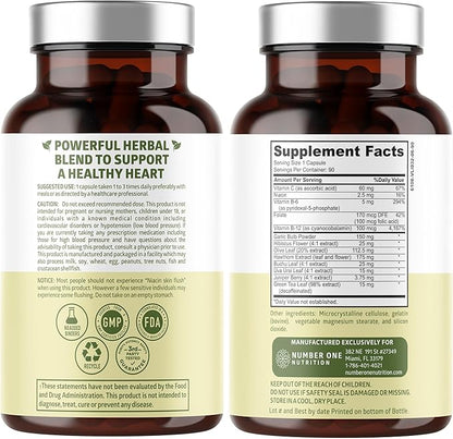 N1N Premium Blood Pressure Support with Hawthorn and Hibiscus [13 Potent Ingredients], Natural Supplement to Support Blood Flow Health, 90 Caps