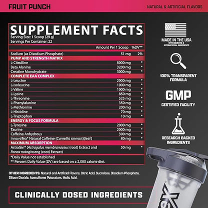 Nutrex Research Outlift Clinical | Clinically Dosed Pre Workout Powder with Creatine, 8G Citrulline, EAA | Energy, Performance, Pump Preworkout Supplement for Men & Women (22 Servings, Fruit Punch)