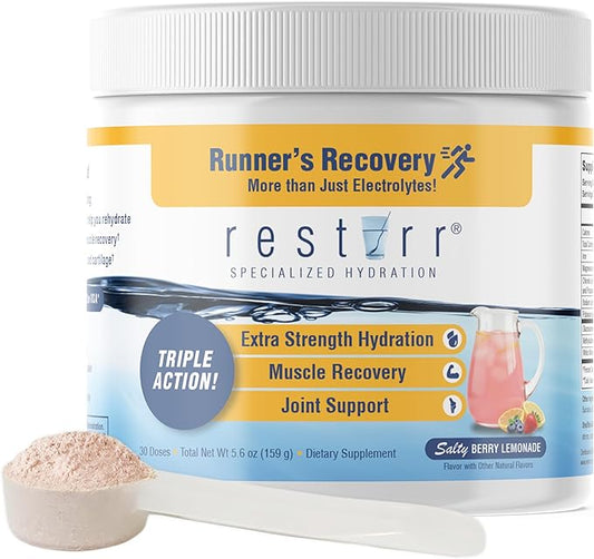 restirr Runner’s Recovery: Triple Action Extra Strength Hydration, Muscle Recovery and Joint Support – with Electrolytes, Magnesium, Potassium, glucosamine & msm: 30 doses