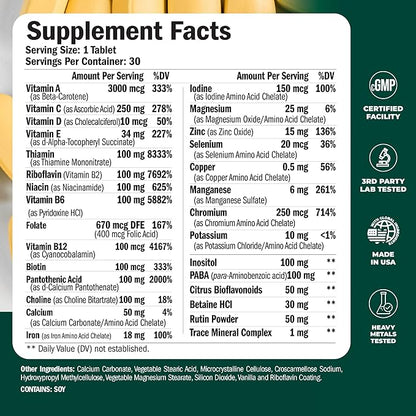 Multivitamin for Men - Daily Mens Multivitamins & Multiminerals with Vitamin D, Vitamin C, B12, Zinc & Iron. Essential Vitamins for Men for Energy, Focus, Stamina, Performance, Mens Health. 30 Tablets