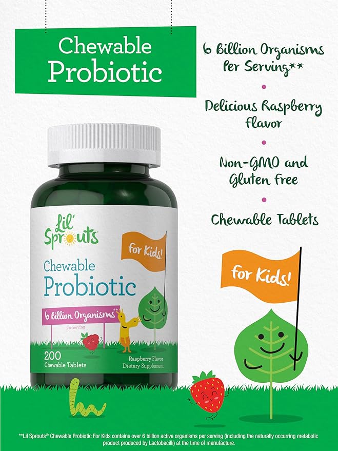 Carlyle Probiotics for Kids Chewable | 200 Count | 6 Billion CFUs | Raspberry Flavor | Non-GMO & Gluten Free Supplement | by Lil' Sprouts