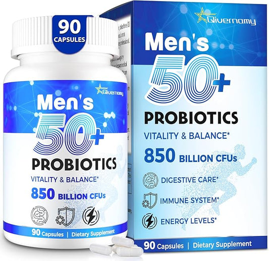 Probiotics for Men, Advanced 50+ Mens Probiotic, Comprehensive Gut & Energy Support with 850 Billion CFU, 1800mg Prebiotics Fiber – Tailored Wellness mens probiotics for gut health over 50, 90 Capsule