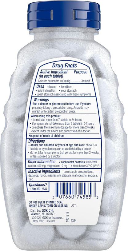 TUMS Ultra Strength Chewable Antacid Tablets for Heartburn Relief, Peppermint - 160 Count