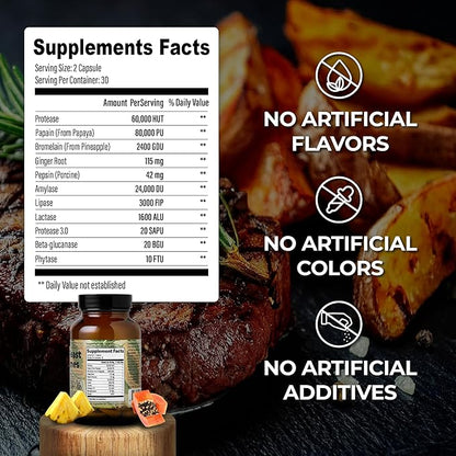 Santa Cruz Paleo Pre-Feast Digestive Enzymes for Women and Men, Fiber Supplement for Gut Health & Digestive Health, Gluten Free, Keto, Sugar Free, Paleo, with Bromelain, Ginger Root, 60 Capsules