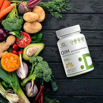 DIM Supplement 300mg, 240 Caps, 4 Months Supply | Estrogen Balance for Men & Women | Diindolylmethane Plus Black Pepper Extract for Enhanced Absorption | Hormonal & Skin Health Support