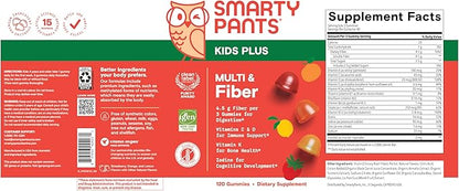 SmartyPants Kids Multivitamin & Fiber Gummies: Prebiotic Fiber to Support Kids Digestion with Vitamin D3, C, Vitamin B12, B6, A, Zinc, Biotin, Folate, Three Fruit Flavors, 120 Count (40 Day Supply)