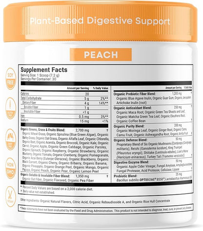Júce Belly Bliss, Peachy Greens, 30 servings, Probiotics + Greens, Bloating Support with Plant-Based Digestive Enzymes, Dietary Supplement Powder - By Terra Kai Organics