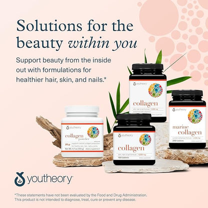 Youtheory Collagen Powder - Premium Collagen Supplement with Vitamin C & Biotin - Healthy Hair, Nails, Skin & Joints* - Hydrolyzed & Highly Absorbable - Dairy & Gluten Free - Unflavored - 10 oz