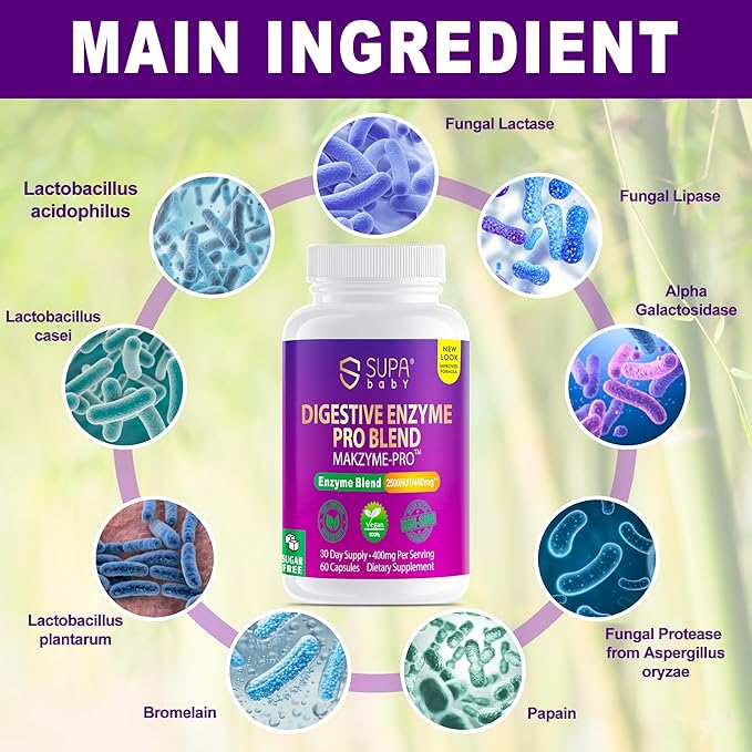 Digestive Enzymes for Women – Vegan Pro Blend with Makzyme-Pro™ & Probiotics – Gut & Bloating Support, 60 Capsules