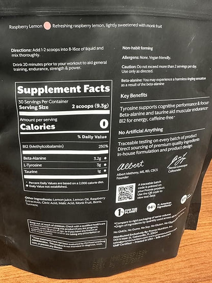 ProMix Nutrition Stim-Free Pre-Workout Powder, Raspberry Lemon - 274g - Maximize Focus, Energy & Performance - Vitamin B12, Taurine, Beta-Alanine & L-Tyrosine - 30 Servings (Pack of 1)