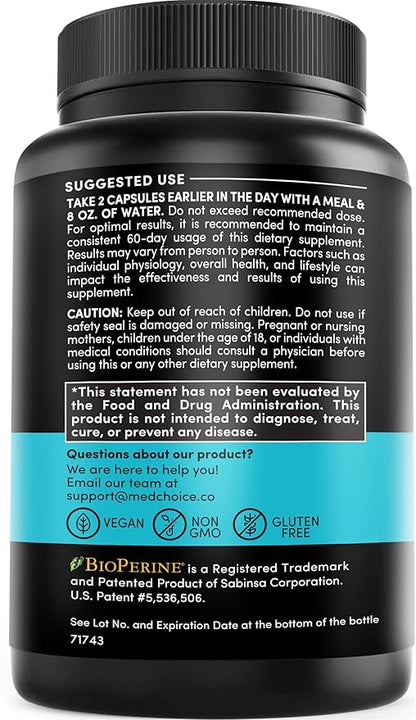12-in-1 Nootropic Brain Supplement with Caffeine Anhydrous - Ginkgo Biloba for Brain Support, Memory, Focus - B12, Alpha GPC, L Theanine, Choline Supplements with Bioperine, 1321mg, (60ct, Pack of 2)