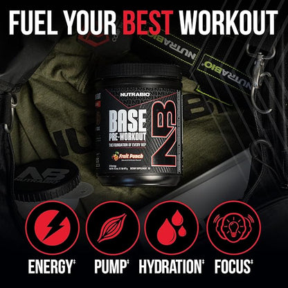 NutraBio Base Pre-Workout Powder 200mg Caffiene, Sustained Energy, Focus, Endurance, Pump, Sugar Free, Clean Preworkout for Men and Women - Beta Alanine, L-Tyrosine, 30 Servings - Lemon Lime