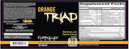CONTROLLED LABS Orange Triad Daily Multivitamin, Iron Free Sports Supplement for Workout, Digestion, Immune, and Joints, 30 serv Muscle Building and Recovery Tablets
