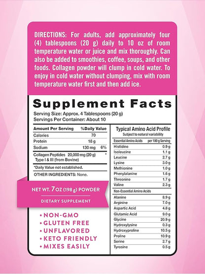 Nature's Truth Collagen Powder | 7 oz | Type I and III | Unflavored | Grass Fed Peptides and Keto Friendly | Non-GMO & Gluten Free Supplement