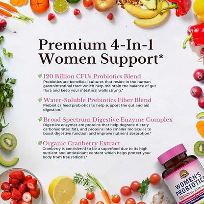 Vitalitown Probiotics for Women 120 Billion CFUs, 30 Strains, with Prebiotics & Digestive Enzymes & Cranberry, Gut & Vaginal Health, Vegan 60 (Pack of 1) Delayed Release Caps
