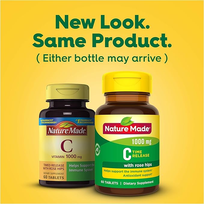 Nature Made Vitamin C 1000 mg Time Release Tablets with Rose Hips, 60 Count to Help Support the Immune System