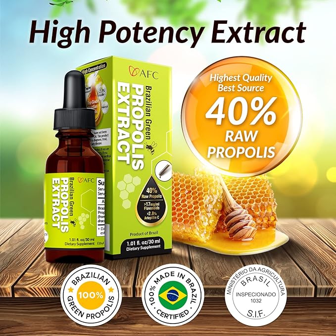 AFC Japan Brazilian Green Propolis Extract – Highest Artepilin C (>2.8% or >28mg/ml) & Flavonoids (>17mg/ml), Premium Quality, for Immune Booster, Tincture, Concentrated Liquid