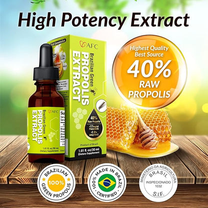 AFC Japan Brazilian Green Propolis Extract – Highest Artepilin C (>2.8% or >28mg/ml) & Flavonoids (>17mg/ml), Premium Quality, for Immune Booster, Tincture, Concentrated Liquid