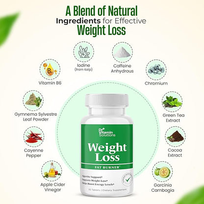 DR VITAMIN SOLUTIONS Weight Loss Supplements for Women & Men - Includes Green Tea Extract, Chromium, Vitamin B6 - Energy Booster, Belly Fat Burner & Appetite Suppressant Diet Pills - 30 Tablets