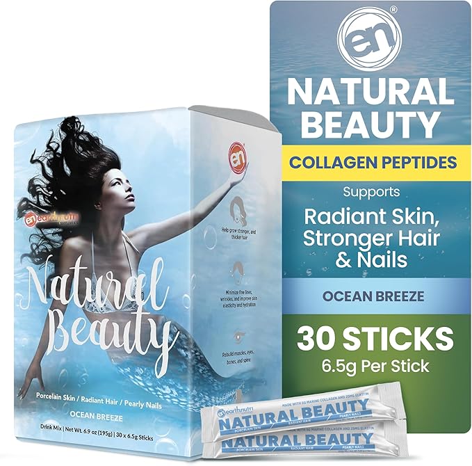 Marine Collagen Peptides Powder Supplement for Skin, Hair & Nails – Enhances Skin Elasticity & Hydration – Hydrolyzed Collagen – 5000mg per Serving – Non-GMO – Ocean Breeze (30 Sticks Pack)