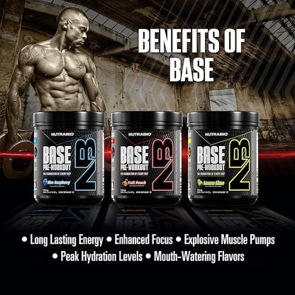 NutraBio Base Pre-Workout Powder 200mg Caffiene, Sustained Energy, Focus, Endurance, Pump, Sugar Free, Clean Preworkout for Men and Women - Beta Alanine, L-Tyrosine, 30 Servings - Lemon Lime