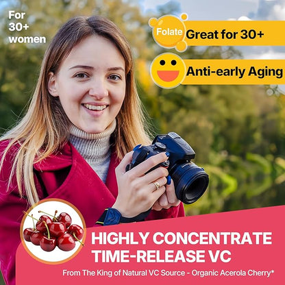 Vitamin C D3 5000IU Zinc Gummies Tailored for Women, Elderberry, Echinacea for Immune, Folate, Hyaluronic Acid, Copper, Vit E for Beauty, CoQ10 for Energy, Overall Health, Sugar Free,Chewable, Natural