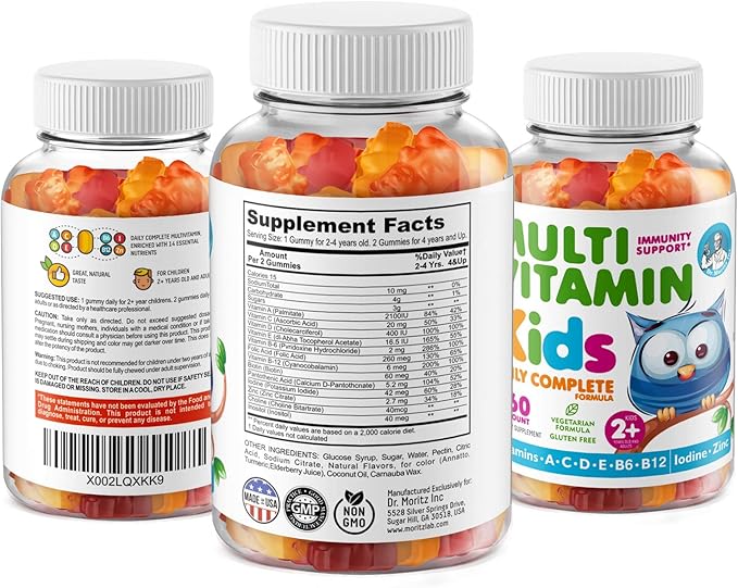 DR. MORITZ Elderberry Gummies for Kids with Zinc and Vitamin C (2 Pack) and Kids Multivitamin Gummies